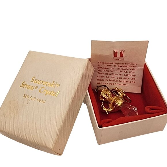 Set of 2 Swarovski Lead Crystal Golden Elf Holiday Christmas Ornament With Boxes - Picture 6 of 6